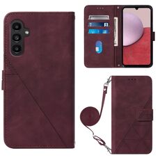 Per Samsung Galaxy S23 FE 5G Crossbody 3D Custodia per cellulare in pelle goffrata (rosso vino)