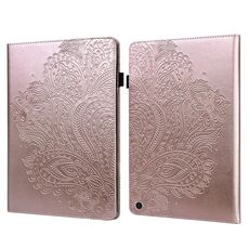 Custodia per tablet in pelle con motivo in rilievo pavone per tablet Google Pixel (oro rosa)