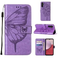 Per Samsung Galaxy S23 FE 5G Custodia in pelle con farfalla goffrata (viola)