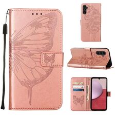 Per Samsung Galaxy S23 FE 5G Custodia in pelle con farfalla goffrata (oro rosa)
