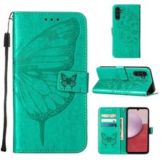 Per Samsung Galaxy S23 FE 5G Custodia in pelle con farfalla goffrata (verde)