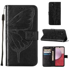 Per Samsung Galaxy S23 FE 5G Custodia in pelle con farfalla goffrata (nera)