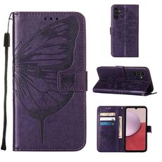 Per Samsung Galaxy S23 FE 5G Custodia in pelle con farfalla goffrata (viola scuro)