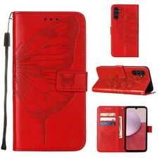 Per Samsung Galaxy S23 FE 5G Custodia in pelle con farfalla goffrata (rossa)