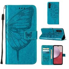 Per Samsung Galaxy S23 FE 5G Custodia in pelle con farfalla goffrata (blu)