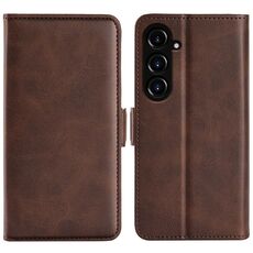 Per Samsung Galaxy S23 FE 5G Custodia per telefono orizzontale in pelle con fibbia magnetica a doppio lato (marrone)
