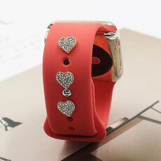 Fibbia decorativa con diamanti con cinturino in silicone per orologio da 3 pezzi, stile: cuore pieno di diamanti