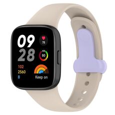 Per cinturino in silicone con bottone a bottone Redmi Watch 3 (bianco avorio + viola chiaro)