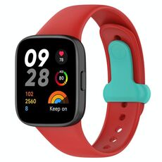 Per cinturino orologio in silicone con bottone a bottone Redmi Watch 3 (rosso + ciano)