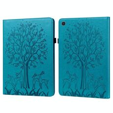 Custodia per tablet in pelle goffrata con motivo ad albero e cervo per Samsung Galaxy Tab S5e (blu)