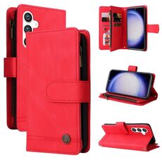 Per Samsung Galaxy S23 FE 5G Skin Feel Multi-Card Portafoglio Custodia in pelle con cerniera (rosso)