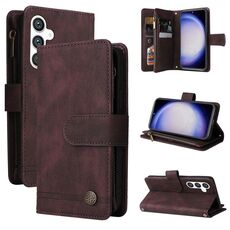 Per Samsung Galaxy S23 FE 5G Skin Feel Multi-Card Portafoglio Custodia in pelle con cerniera (marrone)