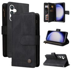 Per Samsung Galaxy S23 FE 5G Skin Feel Multi-Card Portafoglio Custodia in pelle con cerniera (nero)