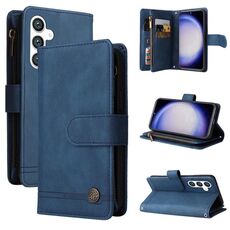 Per Samsung Galaxy S23 FE 5G Skin Feel Multi-Card Portafoglio Custodia in pelle con cerniera (blu)