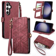 Custodia in pelle per Samsung Galaxy S23 FE 5G con cerniera geometrica e fibbia laterale (rosso)