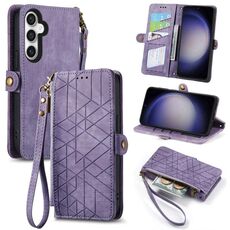Custodia in pelle per Samsung Galaxy S23 FE 5G con cerniera geometrica e fibbia laterale (viola)