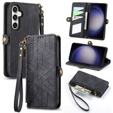 Custodia in pelle per Samsung Galaxy S23 FE 5G con cerniera geometrica e fibbia laterale (nero)