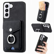 Per Samsung Galaxy S22 + 5G Galvanotecnica Custodia per cellulare con anello in pelle effetto pelle (nero)