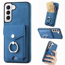 Per Samsung Galaxy S22+ 5G Custodia per telefono a portafoglio con anello in pelle effetto pelle galvanica (blu)