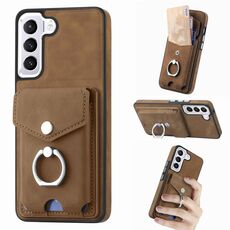 Per Samsung Galaxy S22 + 5G Galvanotecnica Custodia per cellulare con anello in pelle effetto pelle (marrone)