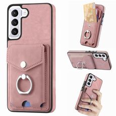 Per Samsung Galaxy S22+ 5G Custodia per cellulare con anello in pelle effetto pelle galvanica (rosa)