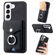 Per Samsung Galaxy S22 5G Custodia per cellulare con anello in pelle effetto pelle galvanica (nero)