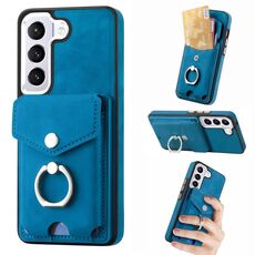 Per Samsung Galaxy S22 5G Custodia per telefono a portafoglio con anello in pelle effetto pelle galvanica (blu)