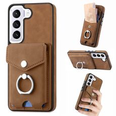 Per Samsung Galaxy S22 5G Custodia per cellulare con anello in pelle effetto pelle galvanica (marrone)
