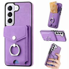 Per Samsung Galaxy S22 5G Custodia per cellulare con anello in pelle effetto pelle galvanica (viola)