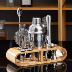 Set da barista 12 in 1 in acciaio inossidabile con base ovale in legno, strumenti per barman, stile: 550 ml