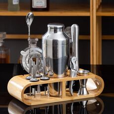 Set da barista 12 in 1 in acciaio inossidabile con base ovale in legno, strumenti per barman, stile: 700 ml