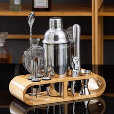 Set da barista 12 in 1 in acciaio inossidabile con base ovale in legno, strumenti per barman, stile: 750 ml
