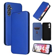 Per Samsung Galaxy M34 5G Custodia per cellulare in pelle con texture in fibra di carbonio (blu)