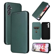Per Samsung Galaxy M34 5G Custodia per cellulare in pelle con texture in fibra di carbonio (verde)