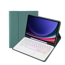 Custodia per tablet in pelle con tastiera Bluetooth retroilluminata touch color caramella per Samsung Galaxy Tab S9 con portapenne (verde scuro)