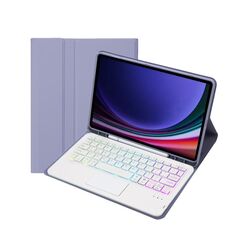 Per Samsung Galaxy Tab S9 Custodia per tablet in pelle con retroilluminazione al tocco color caramella con retroilluminazione Bluetooth con portapenne (viola)