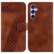 Per Samsung Galaxy S23 FE 5G Custodia in pelle goffrata a forma di 7 (marrone)
