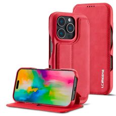 LC.IMEEKE Hon Ancient Series Custodia per cellulare in pelle flip per iPhone 15 (rosso)