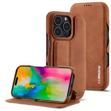LC.IMEEKE Hon Ancient Series Custodia per telefono in pelle flip per iPhone 15 (marrone)