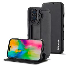 LC.IMEEKE Hon Ancient Series - Custodia per telefono in pelle a conchiglia per iPhone 15 Pro (nero)