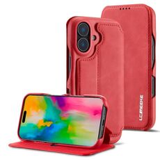 LC.IMEEKE Hon Ancient Series Custodia per cellulare in pelle flip per iPhone 15 Pro (rosso)