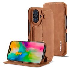 LC.IMEEKE Hon Ancient Series - Custodia per telefono in pelle flip per iPhone 15 Pro (marrone)