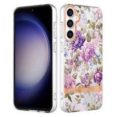 Per Samsung Galaxy S23 FE 5G Custodia per telefono in TPU serie IMD con fiori e piante (peonia viola)