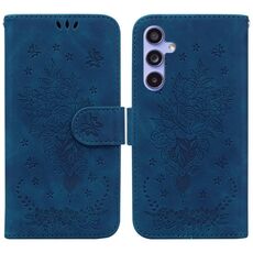 Per Samsung Galaxy S23 FE 5G Custodia in pelle goffrata farfalla rosa (blu)