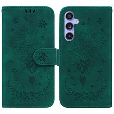 Per Samsung Galaxy S23 FE 5G Custodia in pelle goffrata farfalla rosa (verde)