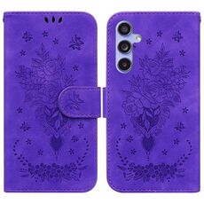 Per Samsung Galaxy S23 FE 5G Custodia in pelle goffrata farfalla rosa (viola)
