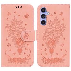 Per Samsung Galaxy S23 FE 5G Custodia in pelle goffrata farfalla rosa (rosa)