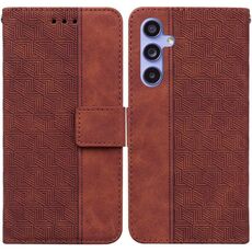 Per Samsung Galaxy S23 FE 5G Custodia in pelle goffrata geometrica (marrone)