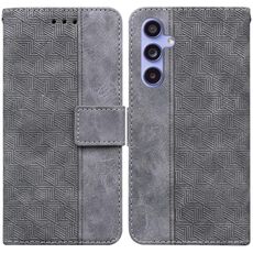 Per Samsung Galaxy S23 FE 5G Custodia in pelle goffrata geometrica (grigio)