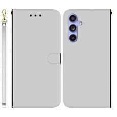 Per Samsung Galaxy S23 FE 5G Custodia in pelle con superficie a specchio imitata (argento)